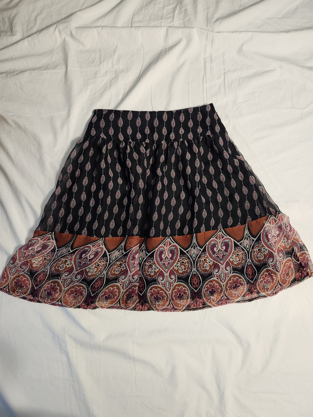 Women's Black & Rust Patterned Tiered Skirt